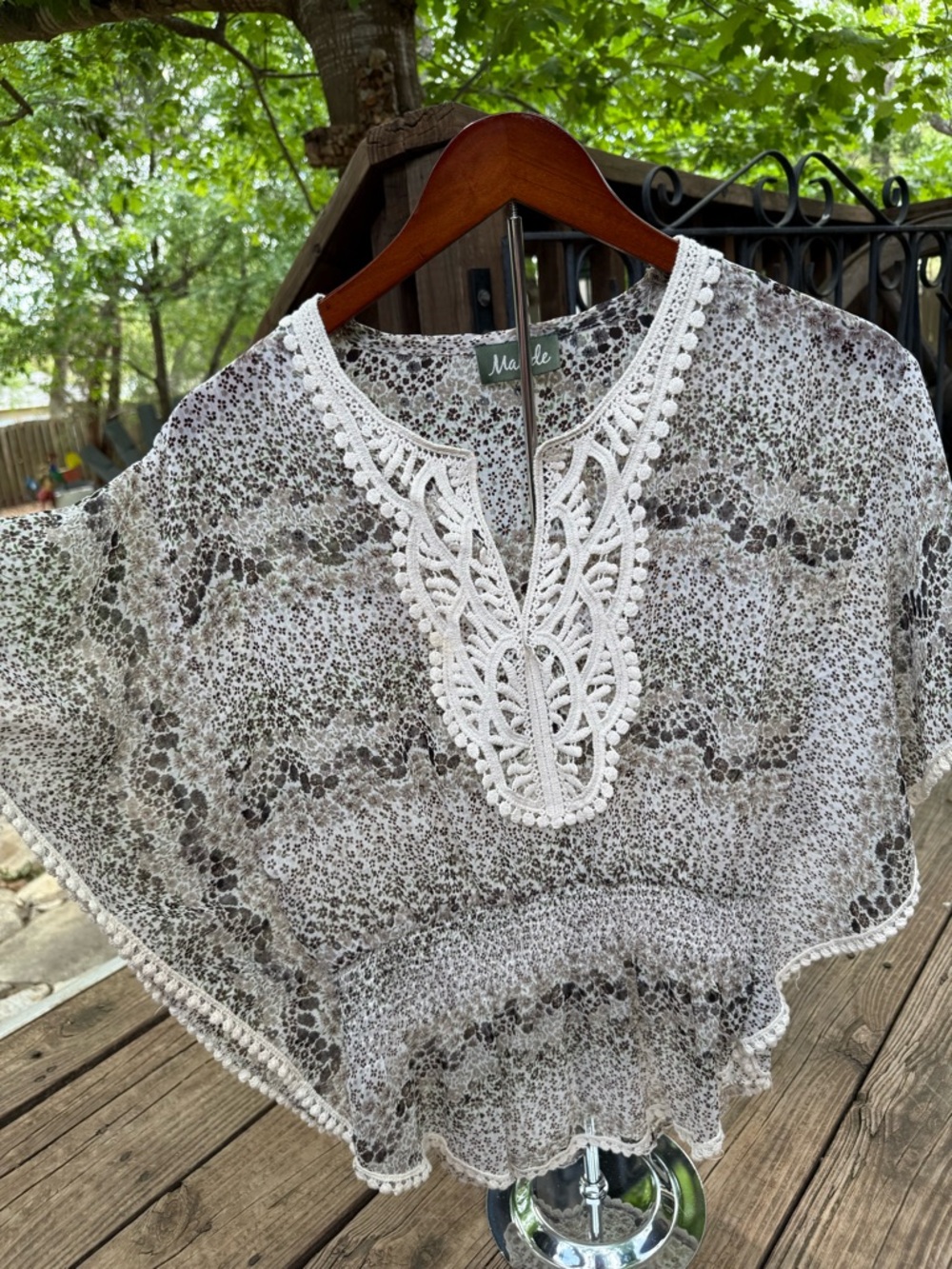 Maude Sheet Floral Lace-Trim Peasant Tunic - Picture 3 of 7